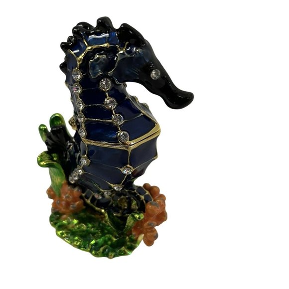 Art Form Rhinestone Enamel Sea Horse Jewelry Trinket Box Black Green Storytime 3 - Picture 2 of 12
